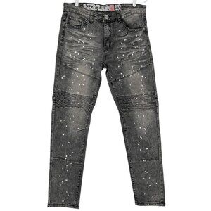 RESET Men's Splatter Skinny Mid Rise Stretch Grey Denim Jeans Size 30x30